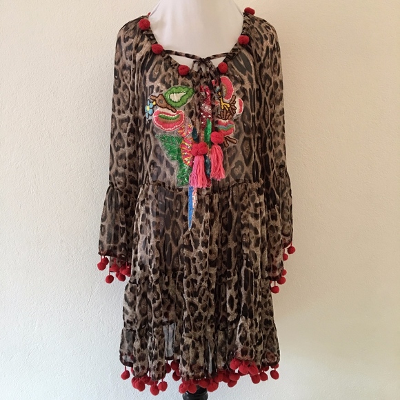 Antica Sartoria Dresses & Skirts - Antica Sartoria Leopard Print One Size Dress Beads